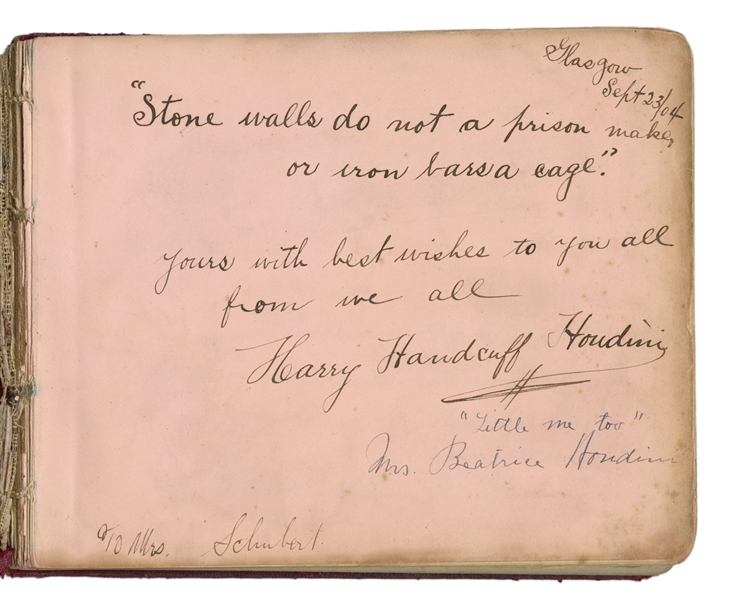  Houdini, Harry (Ehrich Weisz). Fantastic Autograph Album wi...