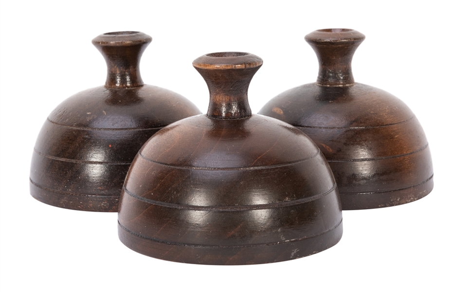  “Indian” Cups. Circa 1950. Set of three flat wood turned cu...