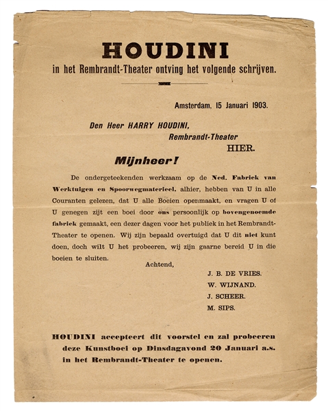  Houdini, Harry (Ehrich Weisz). Houdini Dutch Packing Case C...