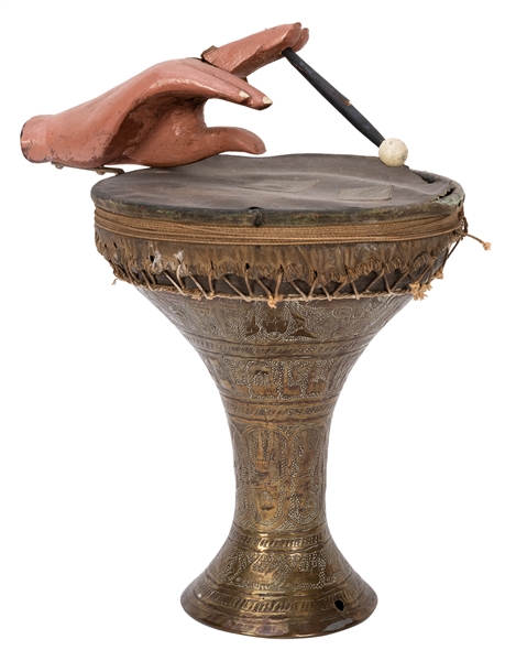  Spirit Drum. Circa 1915. Hammered brass drum with attached ...