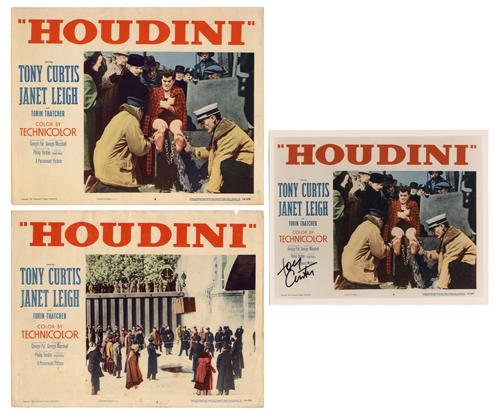  [Houdini] Pair of “Houdini” Lobby Cards and Signed Tony Cur...