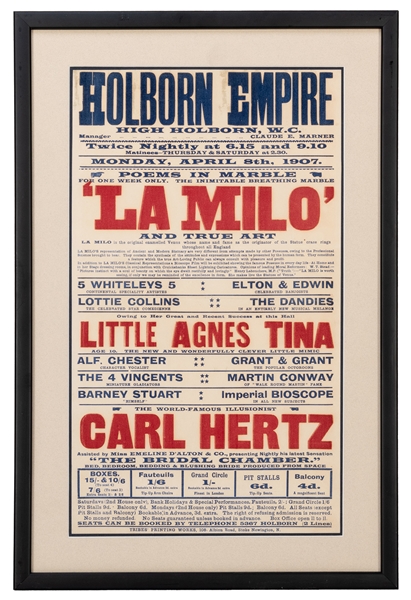  Hertz, Carl. Carl Hertz Holborn Empire Playbill. London, 19...