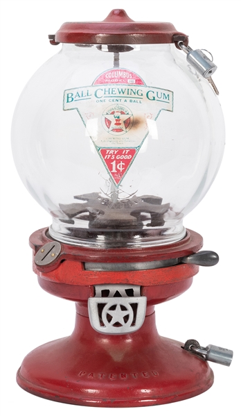  Columbus 1 Cent Model 18 Gumball Vendor. Cast iron base and...