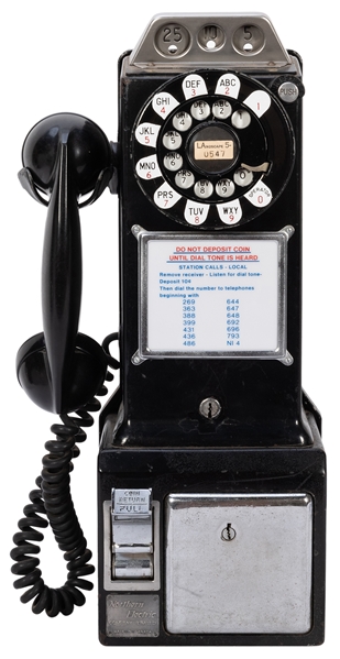  Northern Electric Coin-Operated Pay Phone. Rotary dial with...