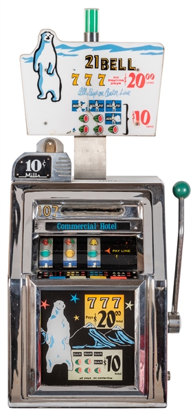  Mills 10 Cent Commercial Hotel Slot Machine. Height 20” (ex...