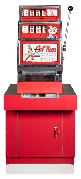  Cal-Neva 25 Cent Slot Machine on Stand. Circa 1960s. Double...