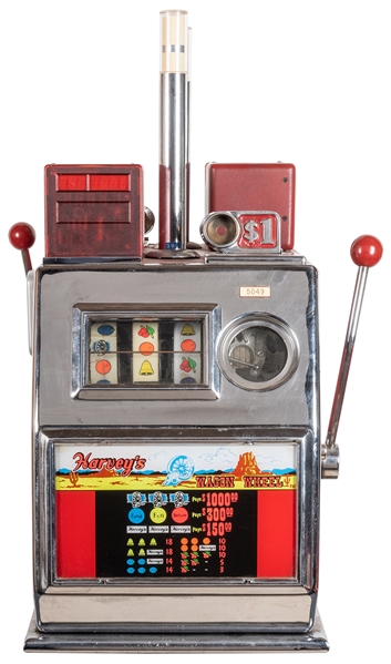  Harvey’s Wagon Wheel Casino $1 Double Slot Machine. 20 x 24...