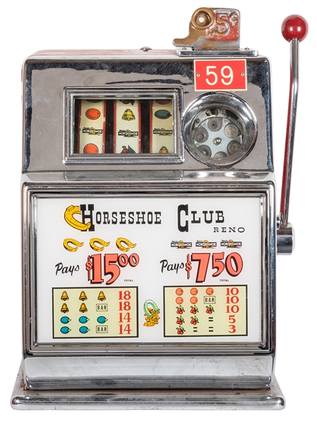  Horseshoe Club Reno 5 Cent Casino Slot Machine. 1960s. Heig...