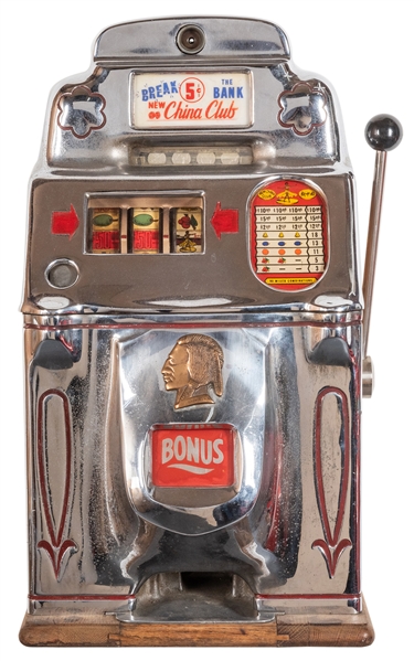  Jennings Chief “New China Club” 5 Cent Slot Machine. Height...