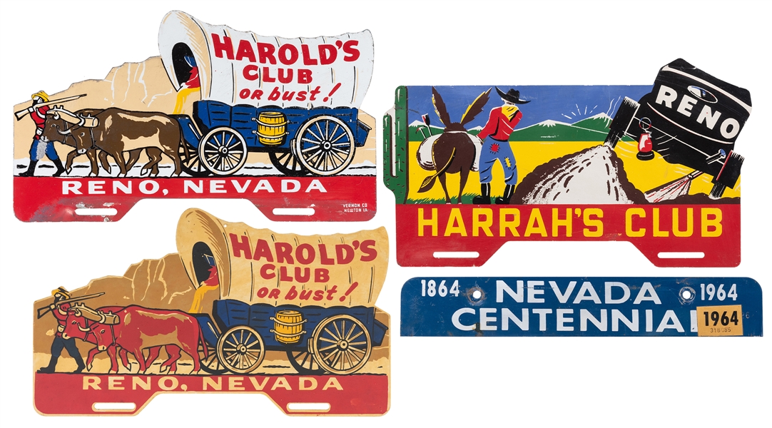  Harold’s Club / Casino License Plate Toppers. Group of four...