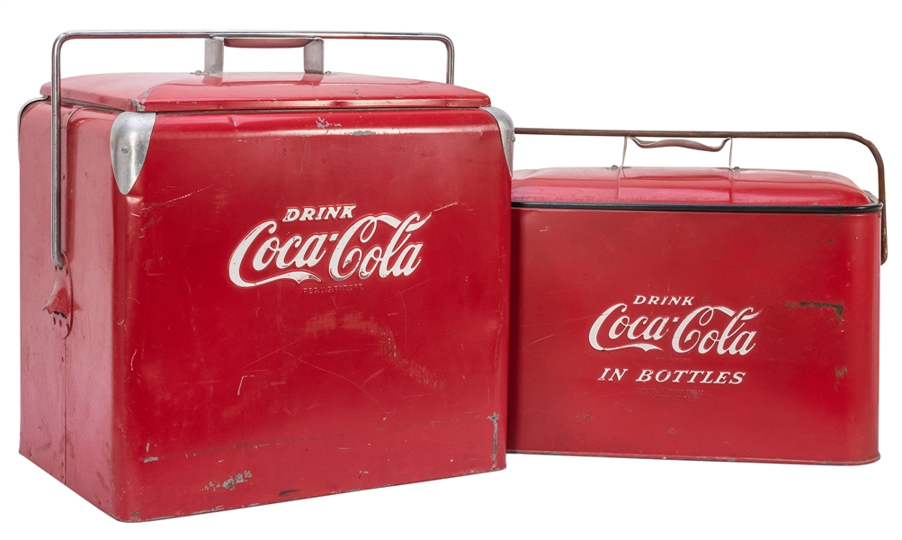  Pair of Coca-Cola Coolers. Classic red coolers with embosse...