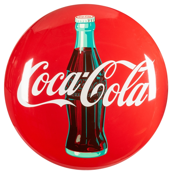  Large Coca-Cola Button Sign. Circa 1950s. New old stock ena...