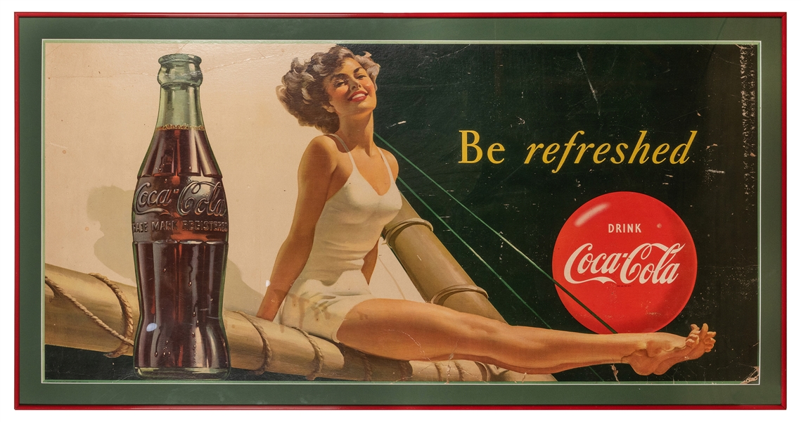  Coca-Cola “Be Refreshed” Advertising Sign. 1949. Colorful l...