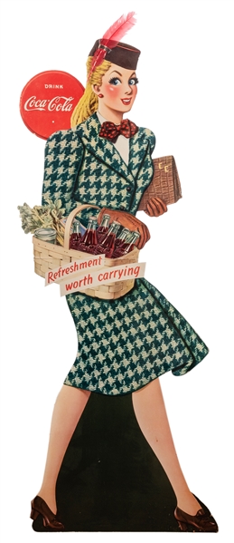  Coca-Cola “Refreshment Worth Carrying” Die Cut Sign. Easel ...
