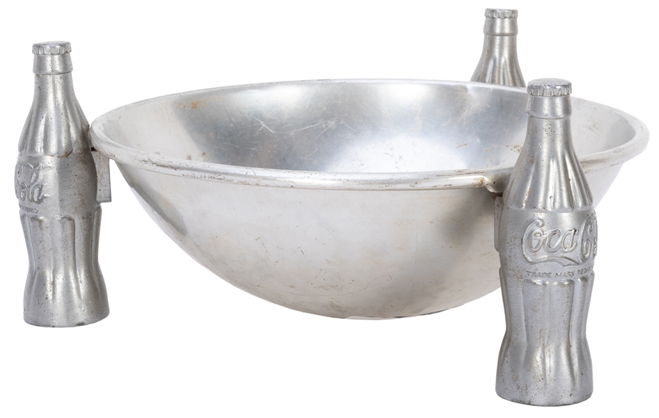  Coca-Cola Pretzel Bowl. 1930s. Aluminum bowl with three cas...