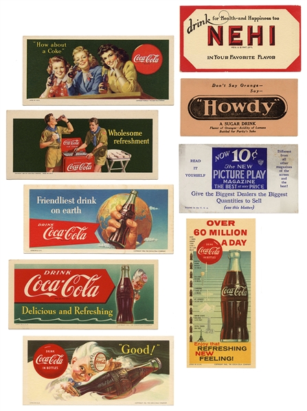  Lot of 10 Advertising Ink Blotters, [mostly Coca-Cola and S...