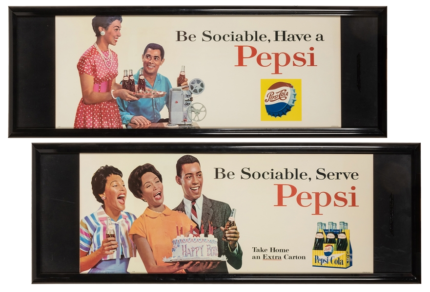  Two “Be Sociable Have a Pepsi” Signs. 1960s. Carboard signs...