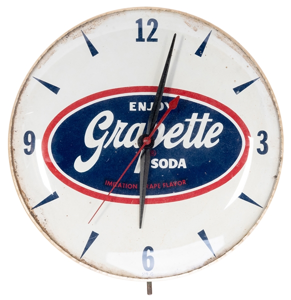  Grapette Soda Electric Advertising Clock. 1950s. Blue and r...
