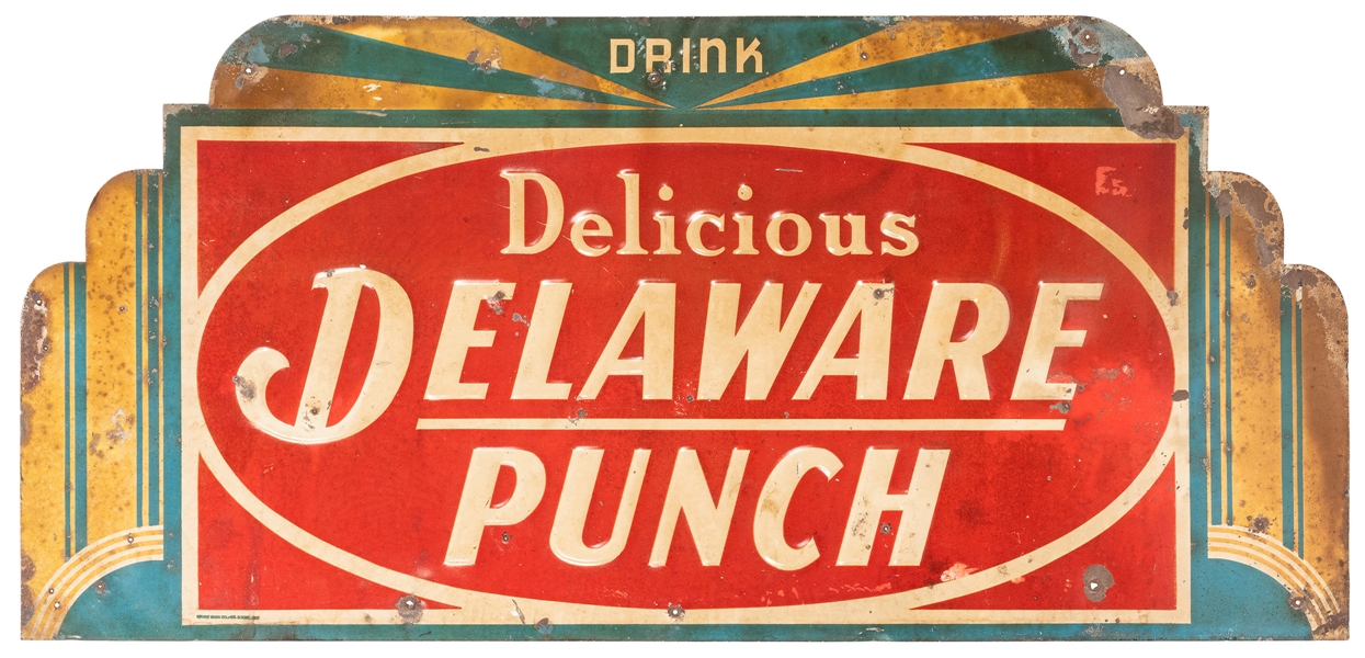  Delaware Punch Sign. Embossed metal advertising sign by Sto...