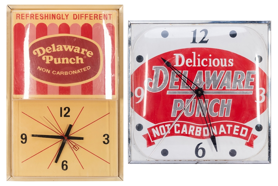  Delaware Punch Electric Advertising Clocks. 1970s. Includin...