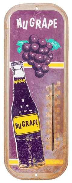  Nu-Grape Advertising Thermometer. 1960s. 16 x 6” Heavily ru...