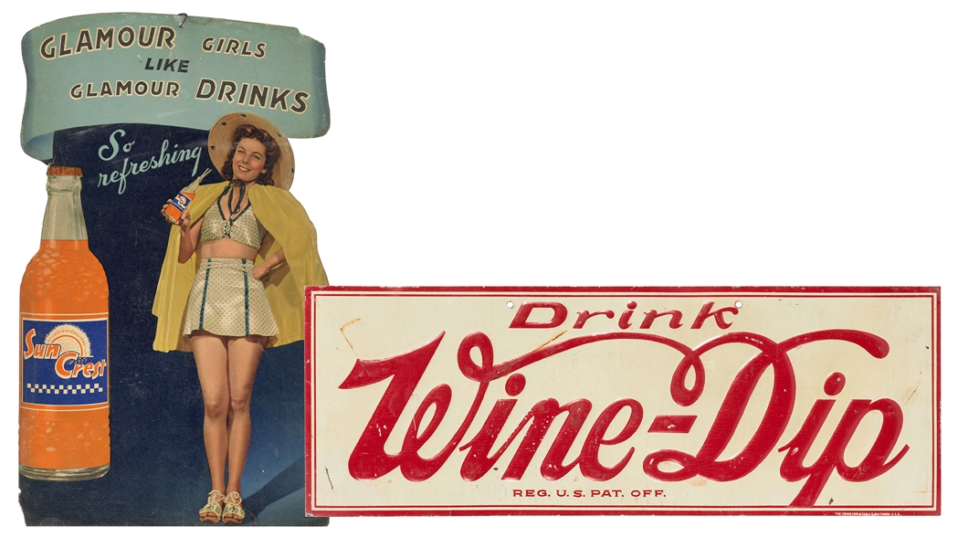  Pair of Soda Signs. Includes an embossed tin sign for Wine ...