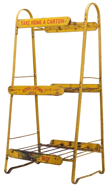  Royal Crown Cola Display Rack. Painted yellow metal rack wi...