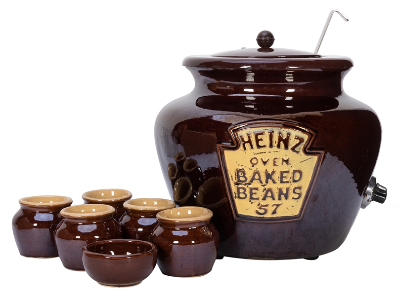  Heinz Oven Baked Beans Crock with Pots. Circa 1960. Attract...