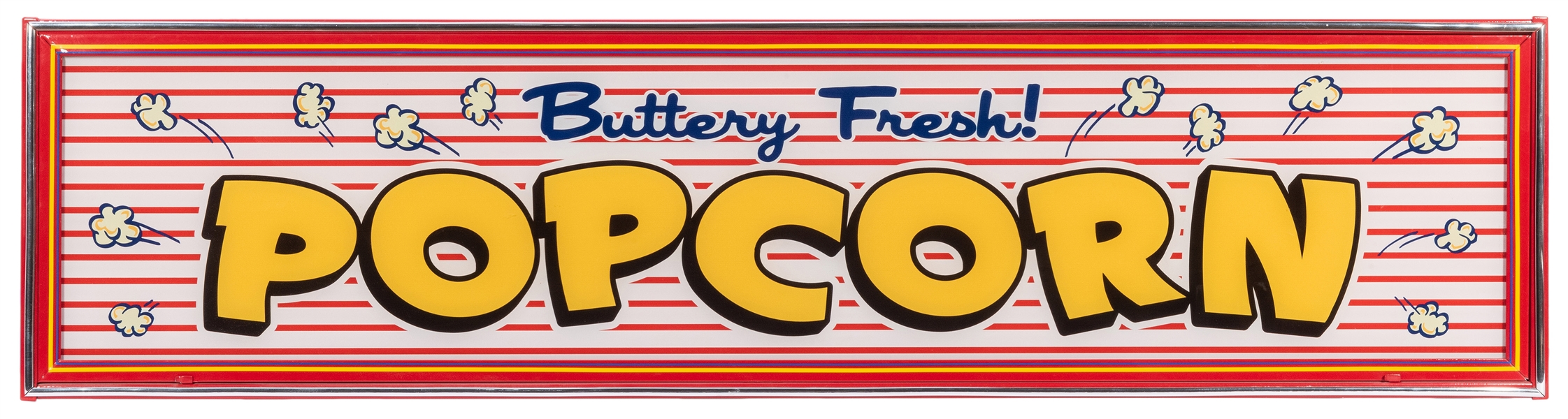  “Buttery Fresh! Popcorn” Lighted Sign. Plastic and metal li...