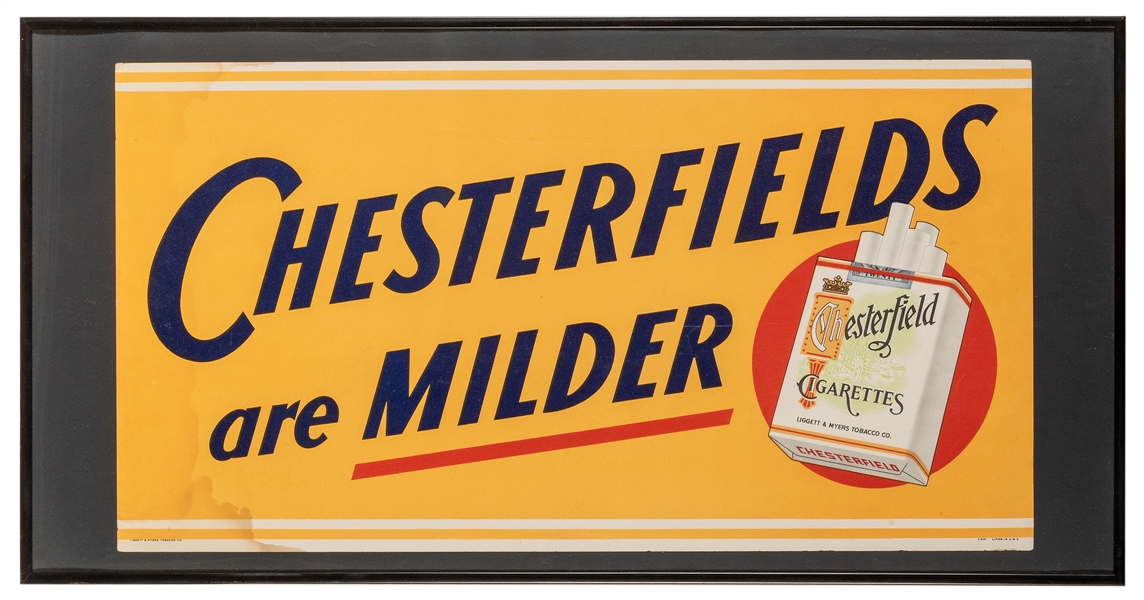  “Chesterfields are Milder” Cigarette Sign. 1950s. Lithograp...