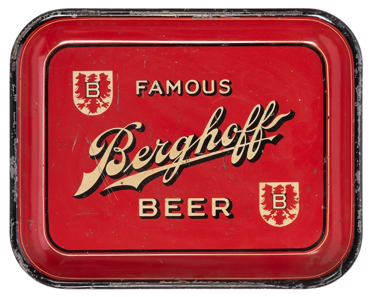  Berghoff Famous Beer Tray. Lithographed tin tray in black, ...