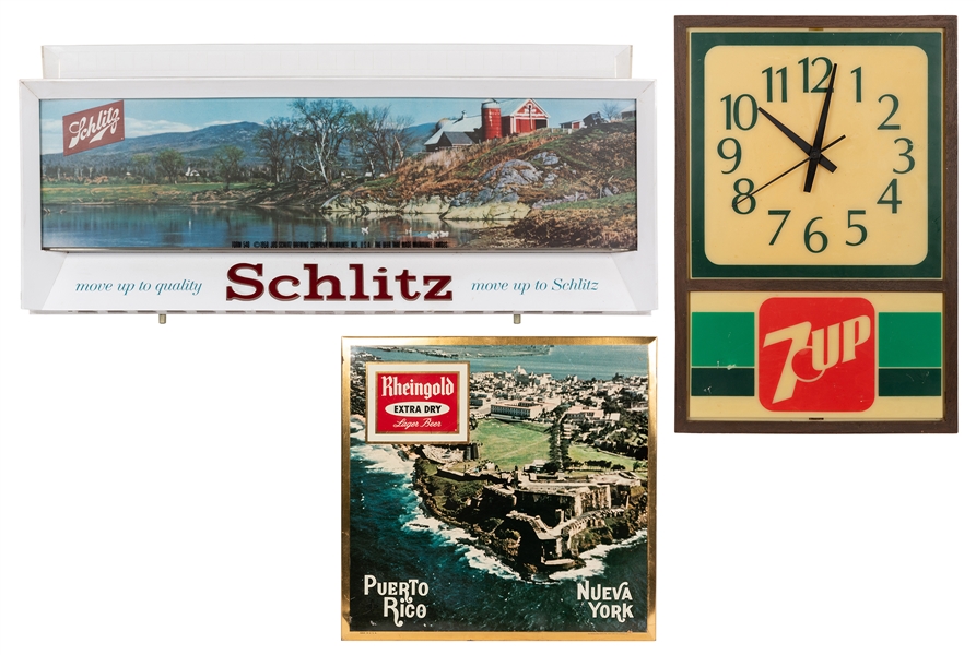  Lot of 3 Beer / Beverage Signs and Clock. Including Schlitz...