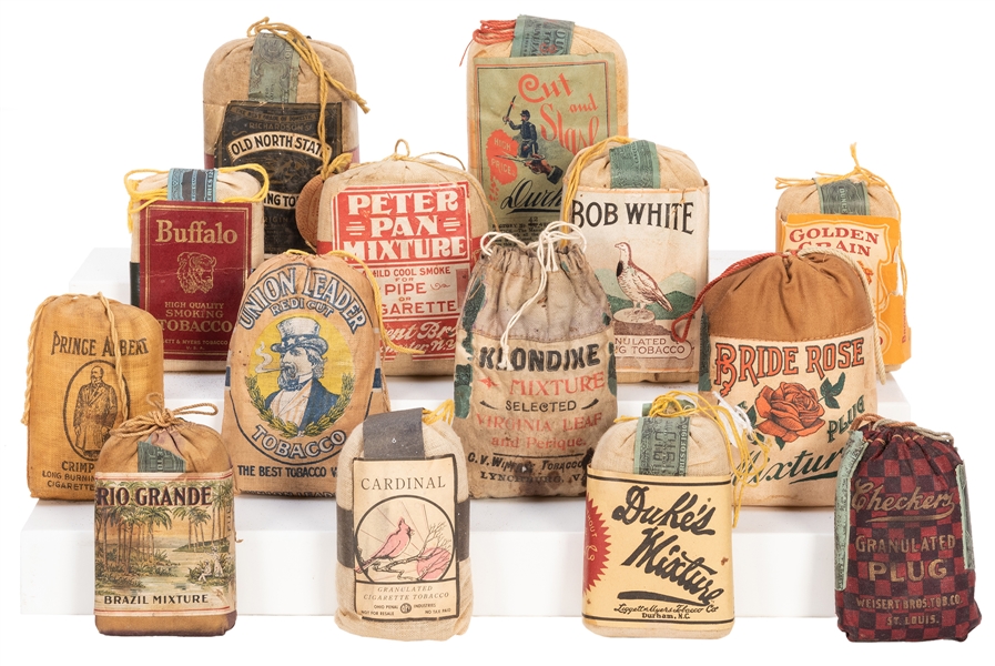  Collection of Over 20 Early Tobacco Cloth Pouches. Circa 18...