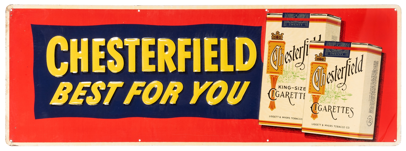  Chesterfield Cigarettes Tin Sign. Liggett & Myers Tobacco C...