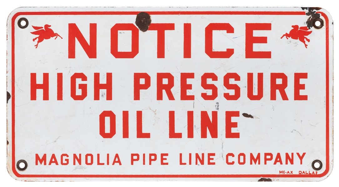  Mobil Magnolia Pipe Line Co. Oil Line Sign. Single-sided po...