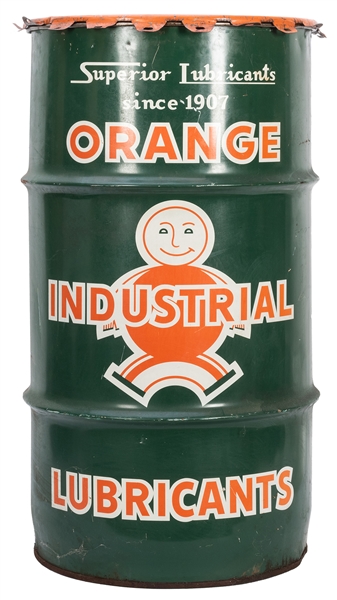  Orange Industrial Lubricants 20 Pound Drum. Large empty can...