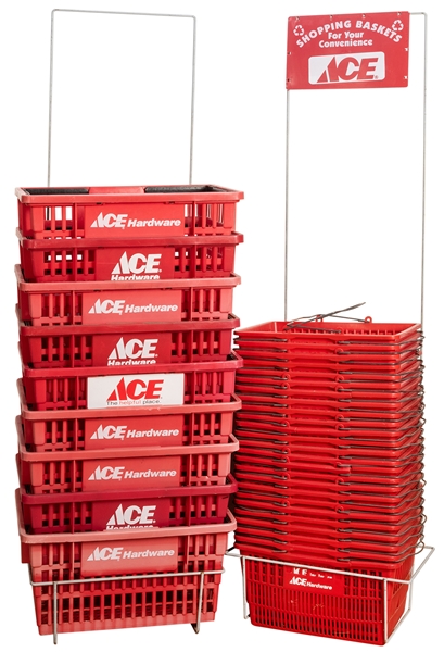  Ace Hardware Shopping Baskets with Display Racks. Two displ...