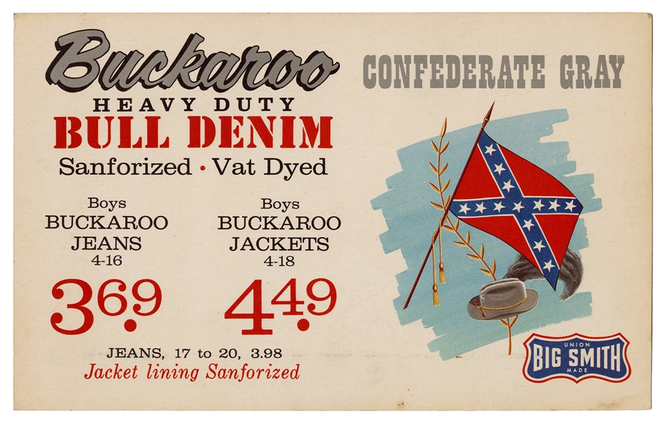  Buckaroo Bull Denim “Confederate Gray” Advertising Card. Ci...