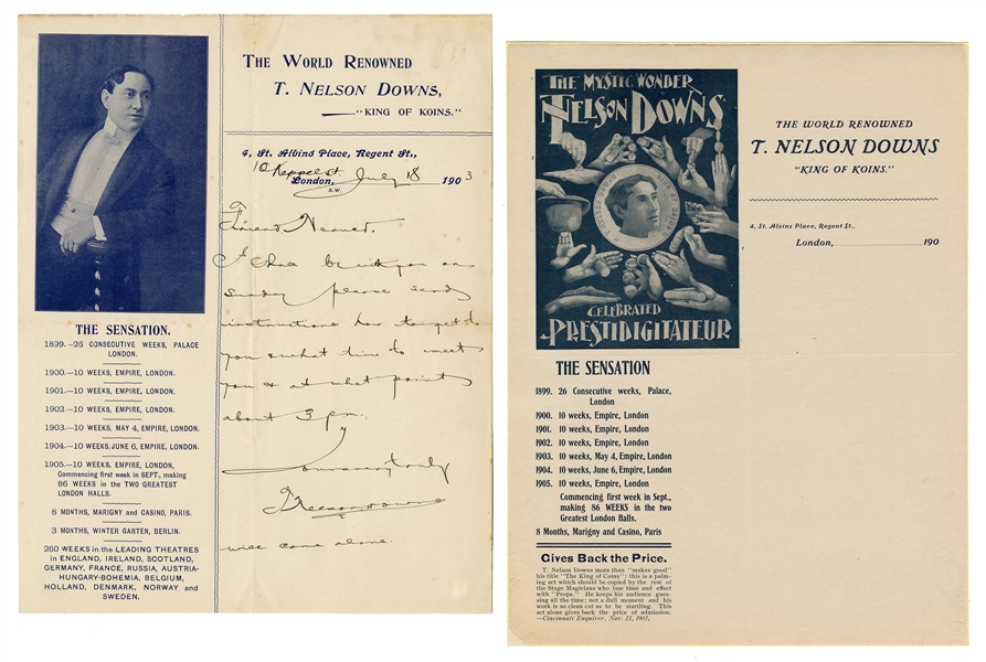  Downs, T. Nelson. T. Nelson Downs ALS and Letterhead. The l...