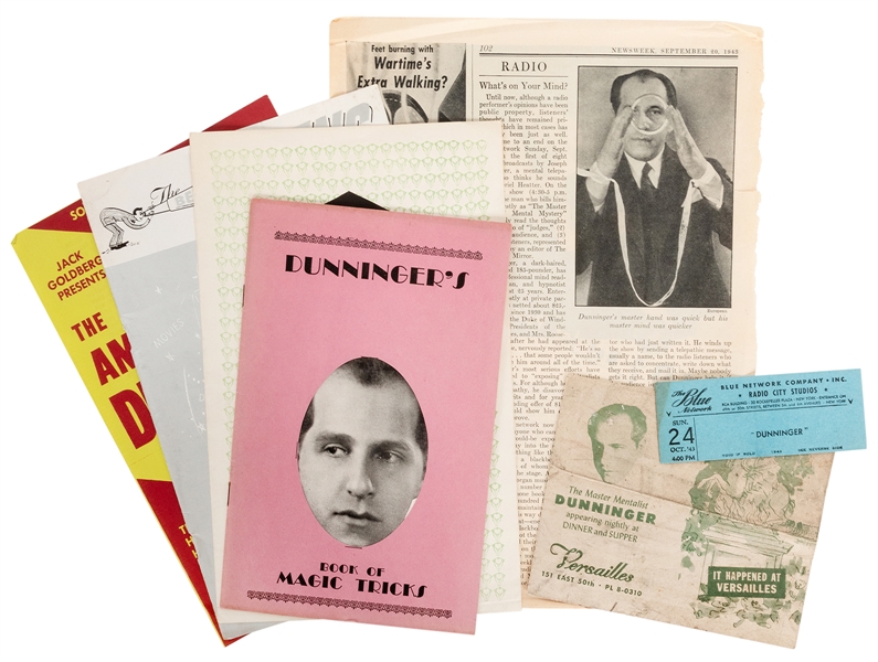  Dunninger, Joseph. Nine Pieces of Dunninger Ephemera. 1930s...