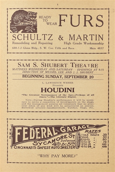  Houdini Final Tour Theatre Program. 1925. Detailed program ...