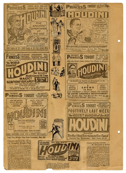  Houdini, Harry (Ehrich Weisz). Partial Scrapbook of Houdini...