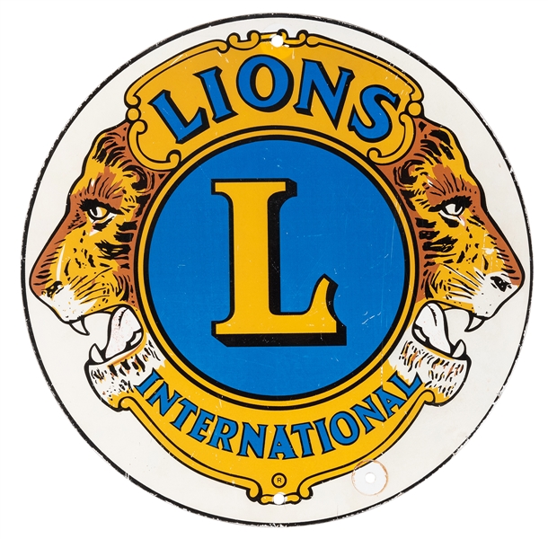  Lions Club Tin Advertising Sign. Round single-sided metal s...