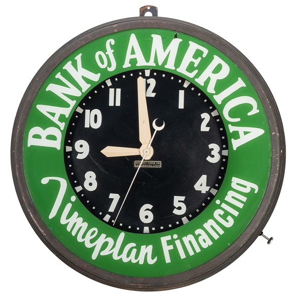  Bank of America Glo-Dial Neon Clock. Reverse-painted advert...