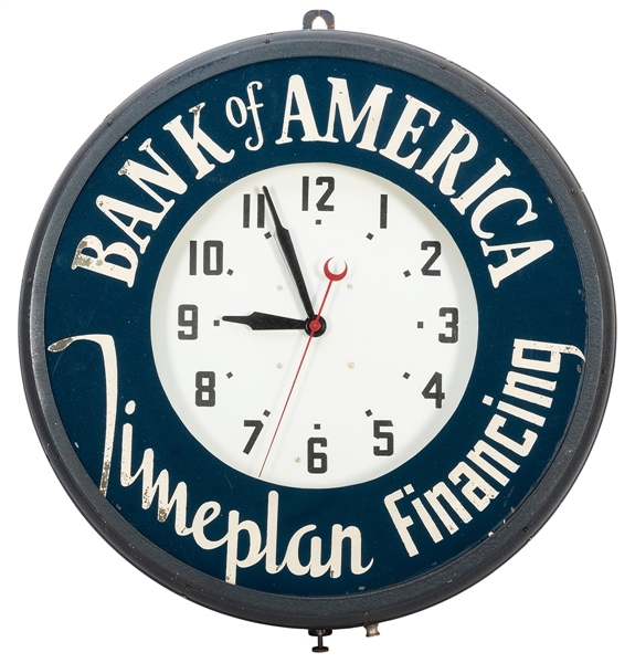  Bank of America American Clock Co. Neon Clock. Reverse-pain...