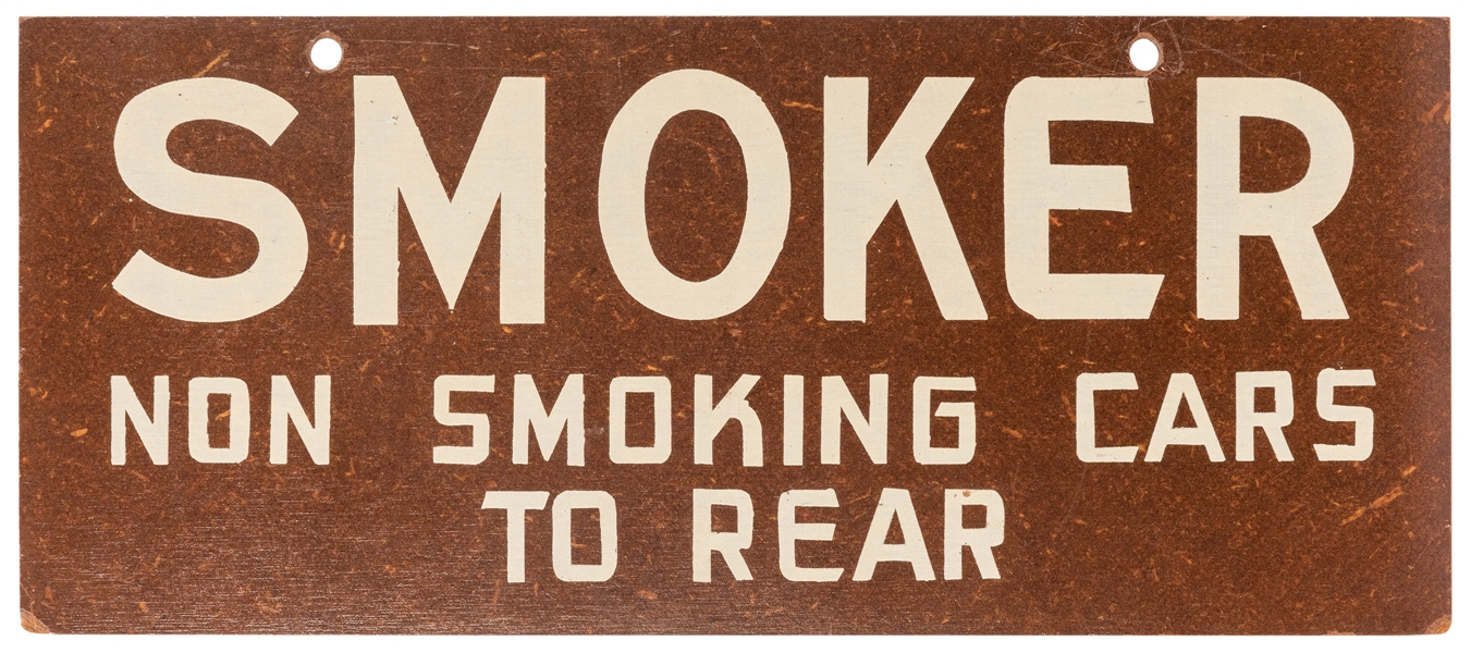  [Railroadiana] Smoker Car Passenger Rail Sign. Glossy parti...