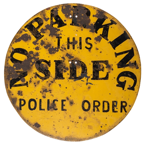  No Parking This Side / Police Order Cast Iron Sign. Painted...