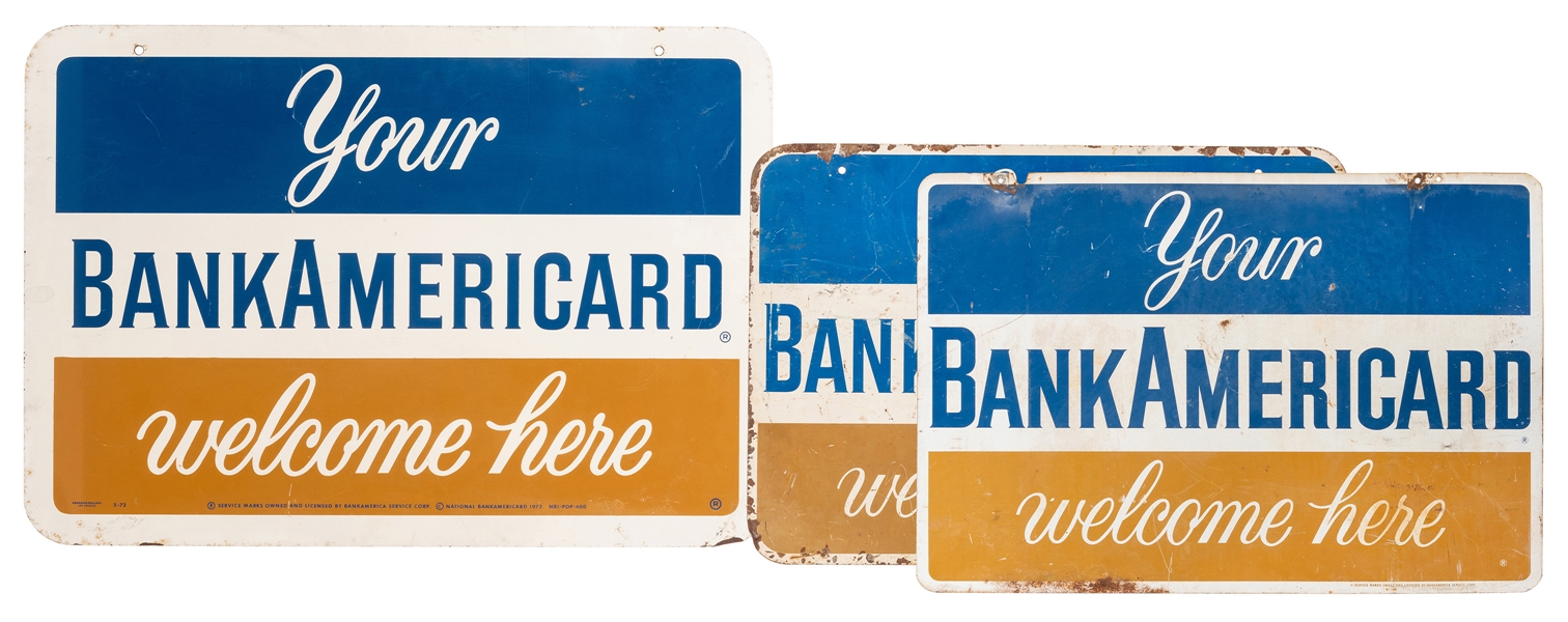  Bank Americard Credit Card Signs. 1960s/70s. Three metal si...