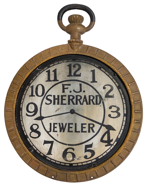  F.J. Sherrard Jeweler Oversized Pocket Watch Sign. A cast i...