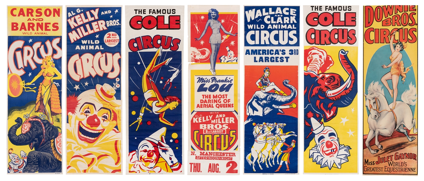  Group of 7 Panel Circus Posters. American, ca. 1950s/60s. I...